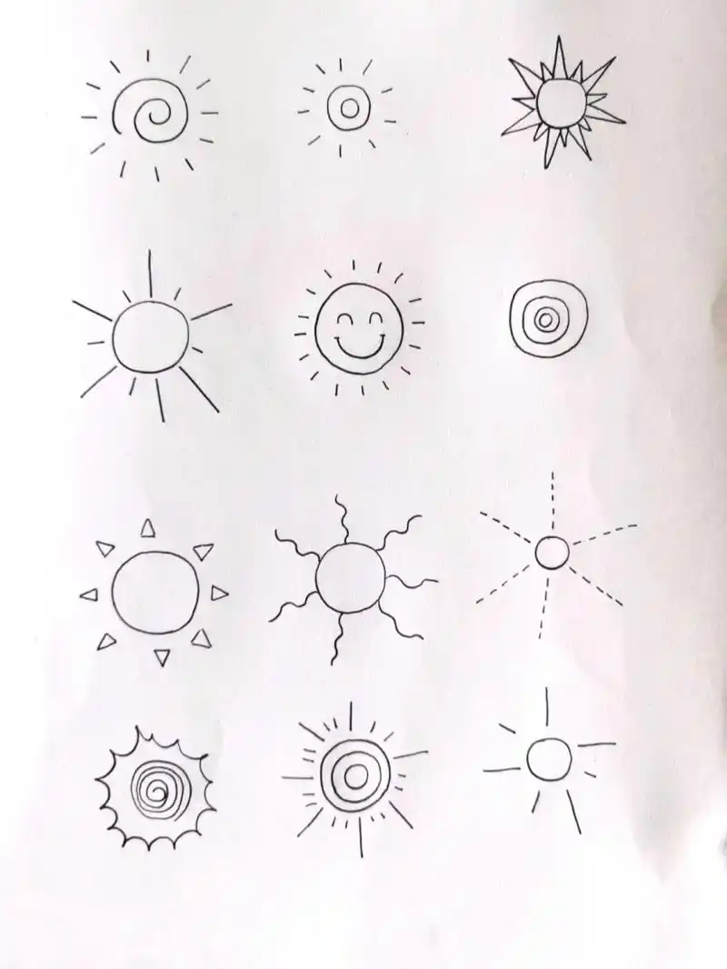 12种太阳儿童创意简笔画 12种黑白线稿图 99适合年龄:4岁以上儿童