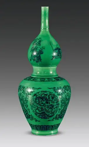 绿釉墨彩婴戏夔龙葫芦瓶】拍卖品_图片_价格_鉴赏_清代其它彩釉瓷器