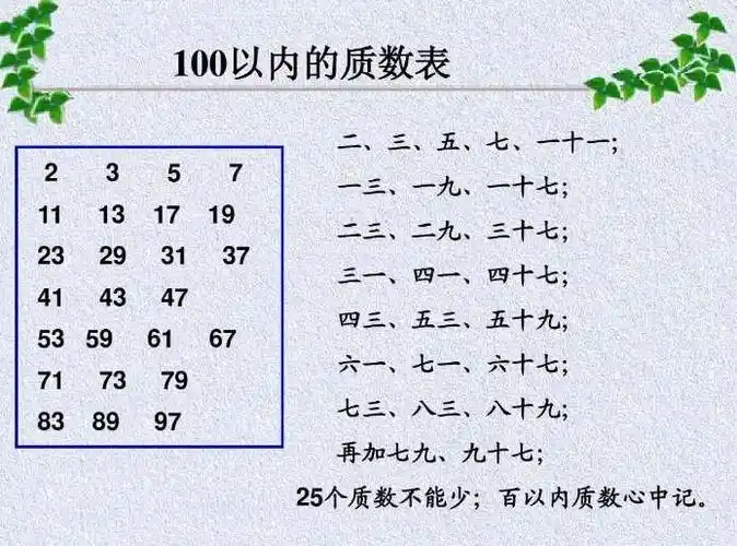 背100以内质数表