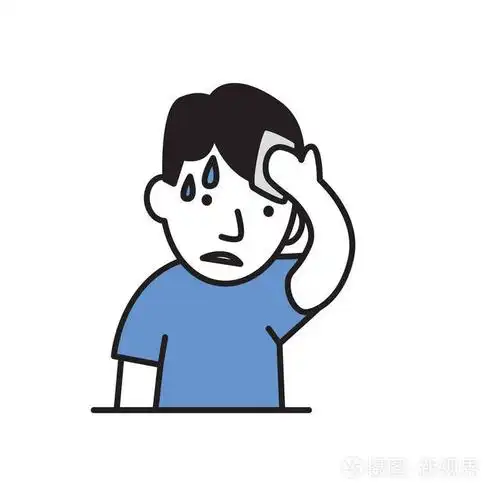 插画 年轻的出汗的人擦拭他的额头.平面设计图标.平面矢量图.