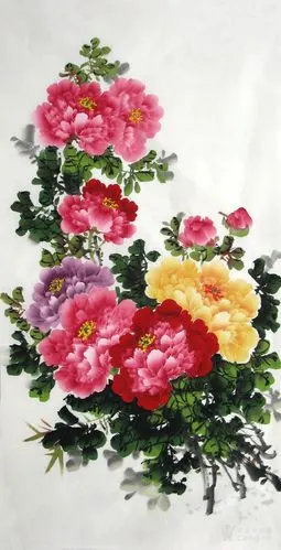 国画花鸟四尺竖幅牡丹