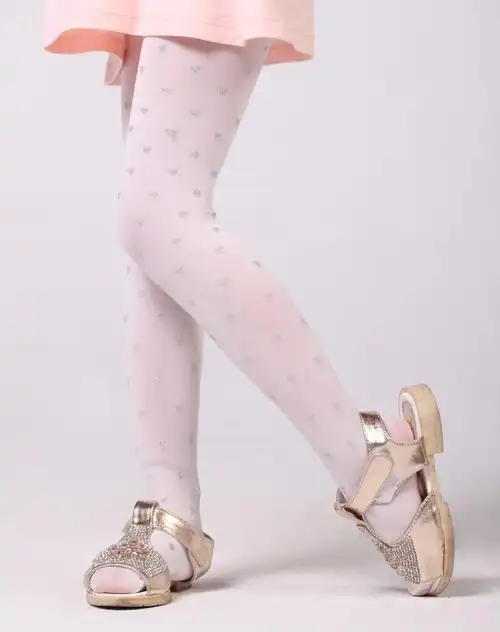 女童白色3条装心型连裤袜