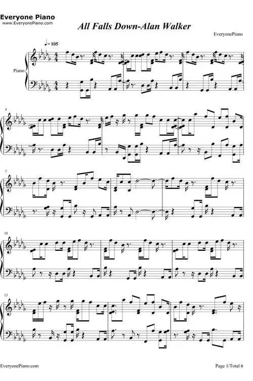 all falls down钢琴谱_alanwalker