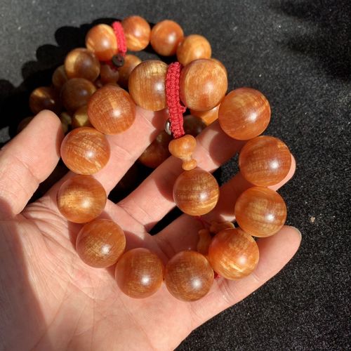 北沉香琥珀木手串东北松明子满油全通透佛珠手链原生态