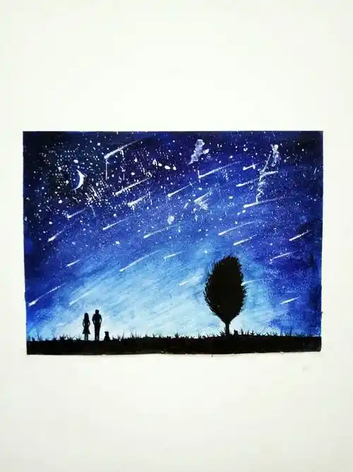 固体水彩画星空简单用固体水彩画星空