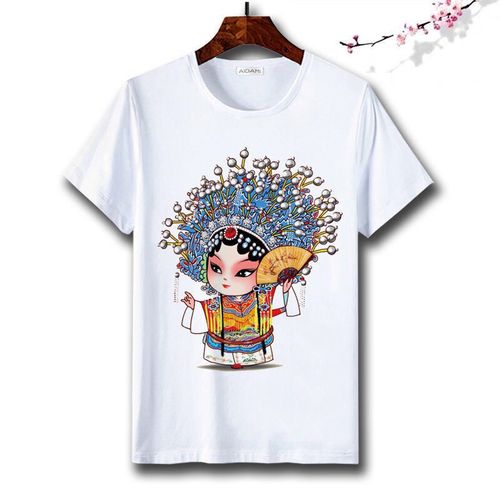 夏季中国风脸谱q版京剧人物 动漫图案印花短袖t恤情侣装男女班服