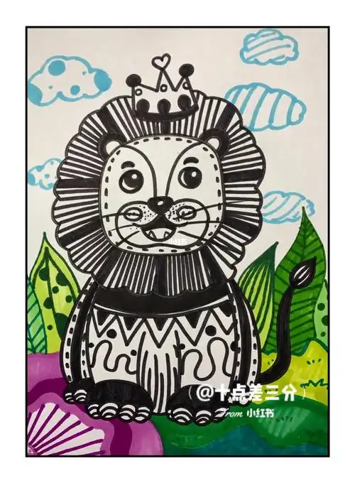 8661596615狮子线描儿童画