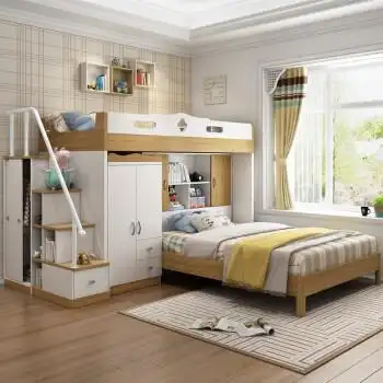 书桌双层床错位型上下铺交错式上下床小户型儿童房 整套衣柜普通下床