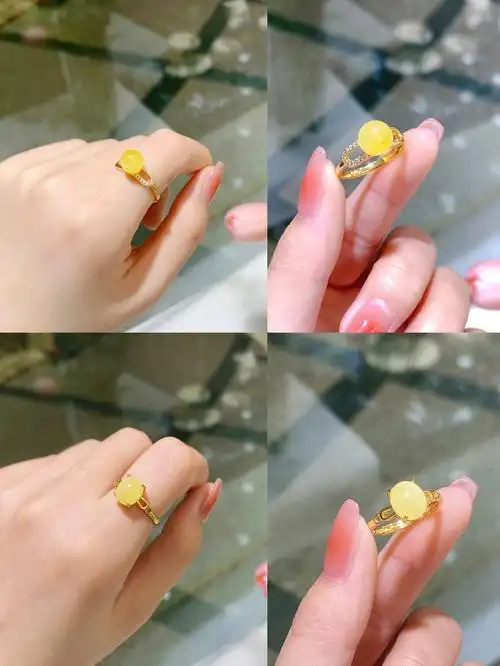 精致girl78小巧个性时尚蜜蜡戒指上手显白