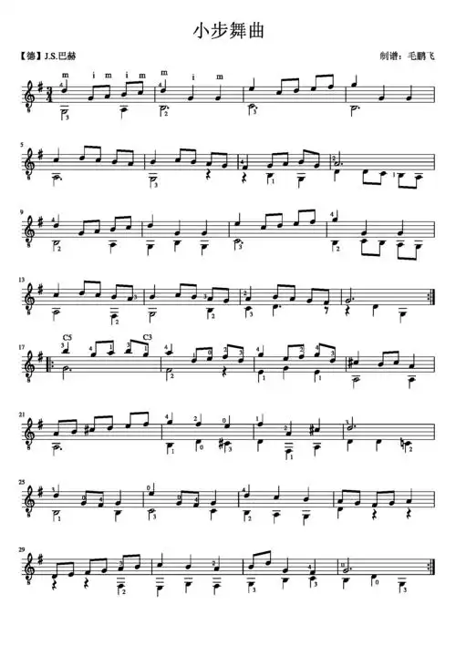 >>小步舞曲 古典吉他独奏五线谱