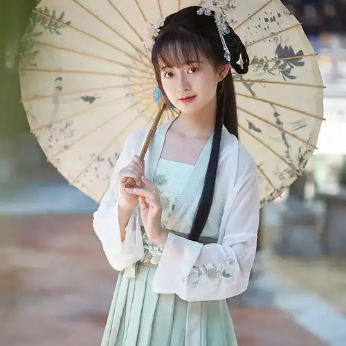 汉服女夏薄款改良对襟齐腰襦裙超仙绣花日常可穿汉服