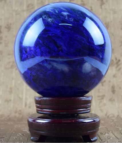 天然熔炼蓝色水晶球摆件