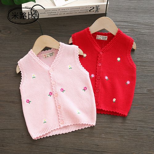 女宝宝毛衣马甲秋冬装1薄款2韩版3岁棉质小童婴幼儿洋气针织背心