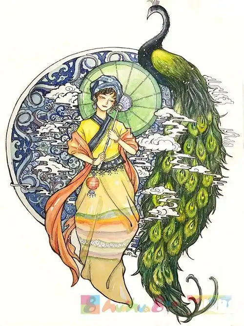 傣族少女卡通简笔画