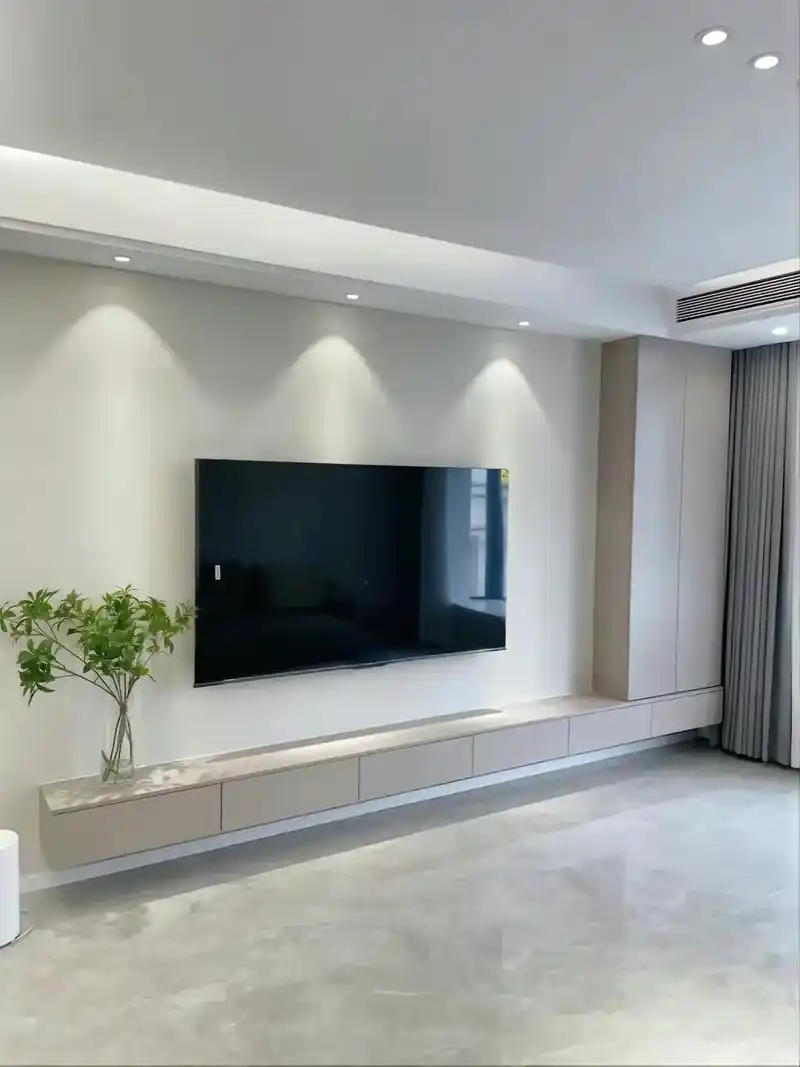 【电视柜实拍图】岩板背景墙成本高且易过时, - 抖音