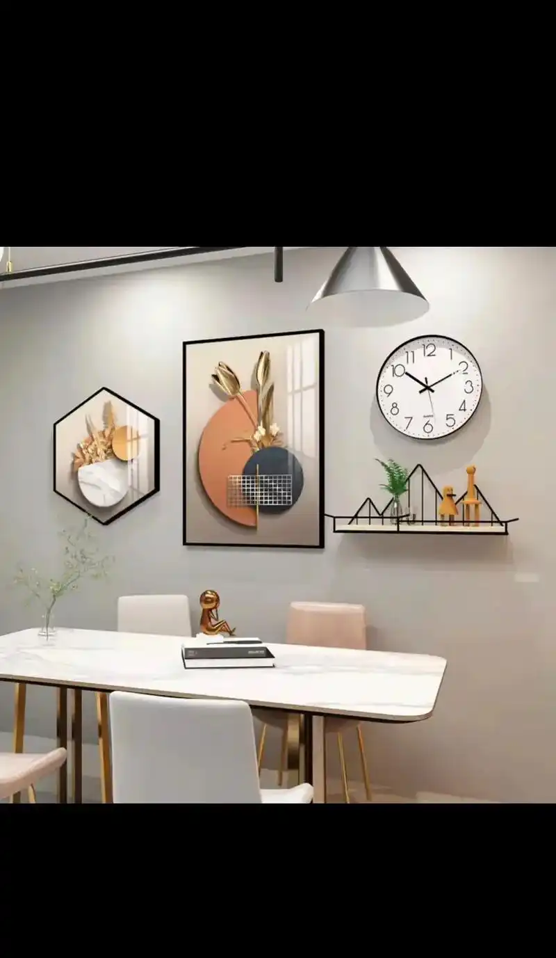 餐厅装饰画现代简约饭厅挂画轻奢组合钟表壁画餐桌背景墙画免打孔