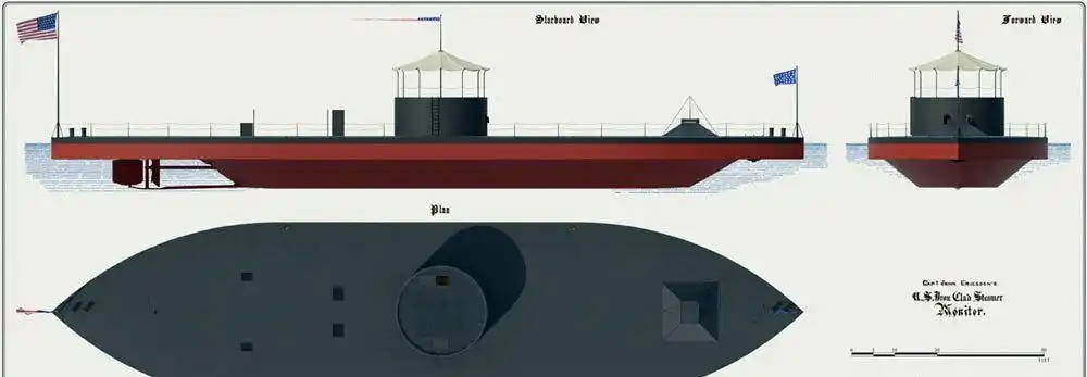 "莫尼特"号战舰的设计图,可以看到设计师约翰·埃里克森的签名.