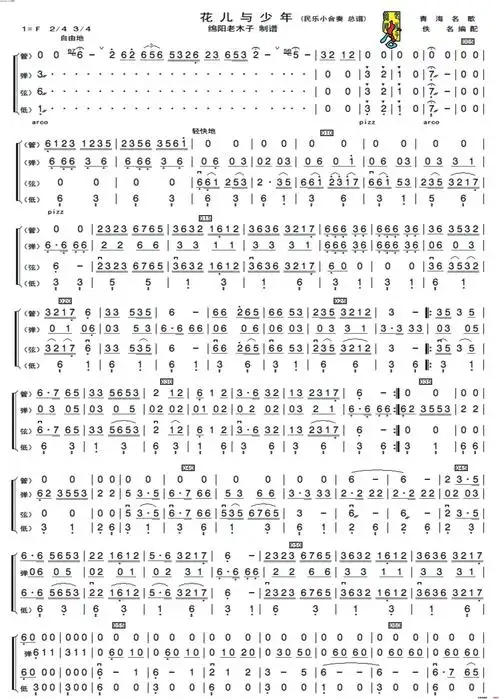 花儿与少年总谱民乐小合奏总谱