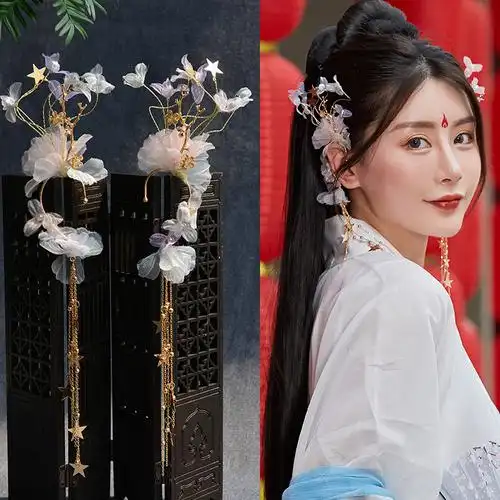 皇磊古风耳环耳饰汉服宫廷风仙气花朵流苏少女耳挂耳夹配饰