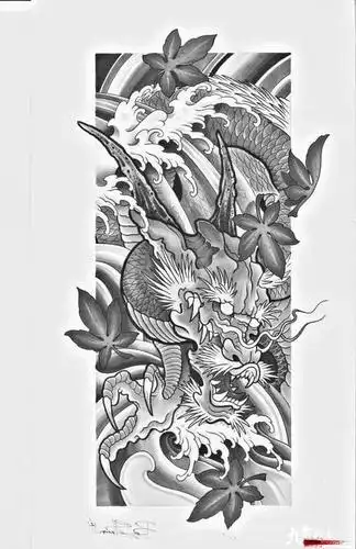 传统 黑灰 花臂 龙手稿