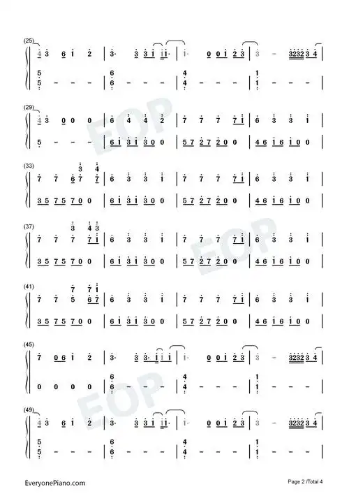 the end-抖音完整版双手简谱预览2-钢琴谱文件(五线谱,双手简谱,数字