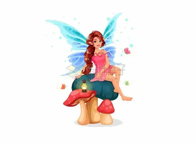 坐在蘑菇上的美丽花仙子小仙女精灵263898png图片素材 人物素材-第1张