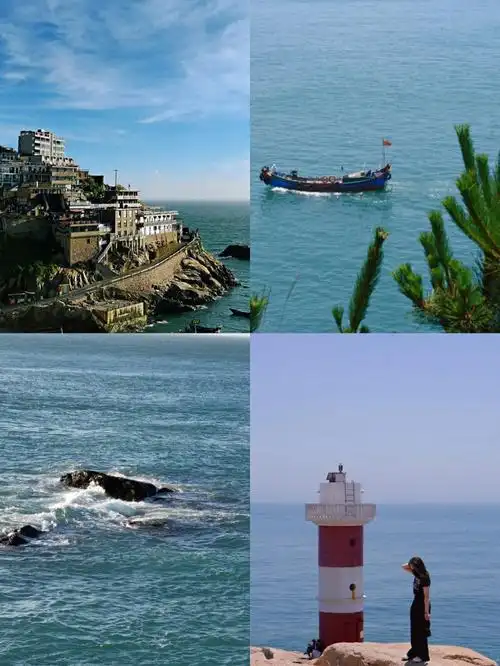 东极岛庙子湖红白灯塔