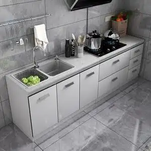 00华派商城淘宝简易橱柜租房用小型厨房组装经济型不锈钢灶台柜一体