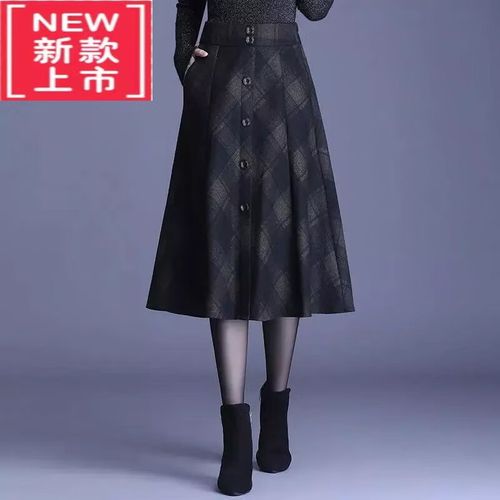 2022秋装新款大版女装秋天a字裙毛呢半身裙女中长款裙子秋季气质女装