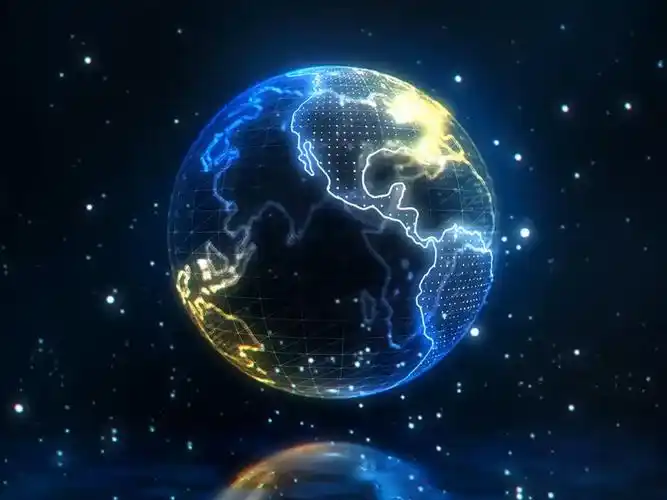 m688 4k画质蓝色科技感数字地球世界转动粒子线条汇聚hud特效动态视频