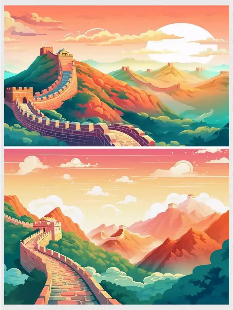 最新的炫彩长城插画,让你穿越到壮丽长城的绘画世界7215!