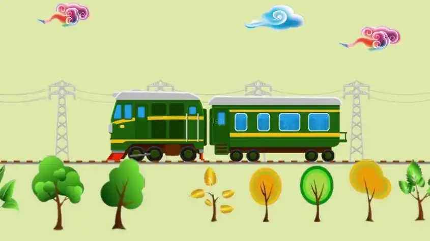 卡通绿皮小火车动画3画处小火车出整体的明暗面.