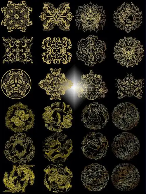 素材78高端金色图腾花纹线条中国风设计素材