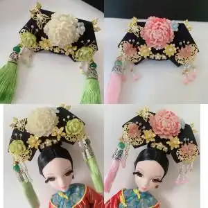 可儿娃娃bjd6分古装头饰东方韵怪高珍妮心仪30cm芭比娃娃清朝旗头