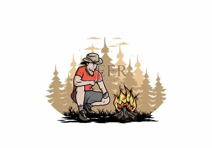 一个人正在点燃一幅篝火插图插画图片素材