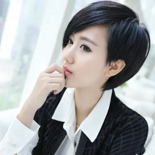 韩国时尚短发假发女帅气中性短直发斜刘海波波头逼真自然学生头套