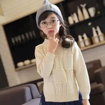 童装2018女童毛衣秋冬季新款中大针织衫保暖女孩圆领套头毛衣 开叉