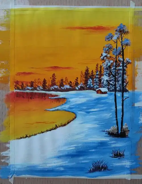 儿童水粉画冬天的景色过程