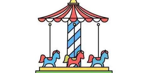 旋转木马简笔画儿童画怎么画带颜色旋转木马简笔画教程画法