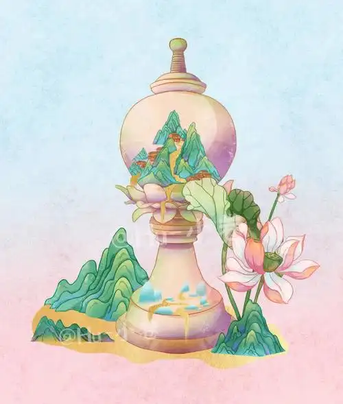 唐三彩塔式罐原创插画海报插画