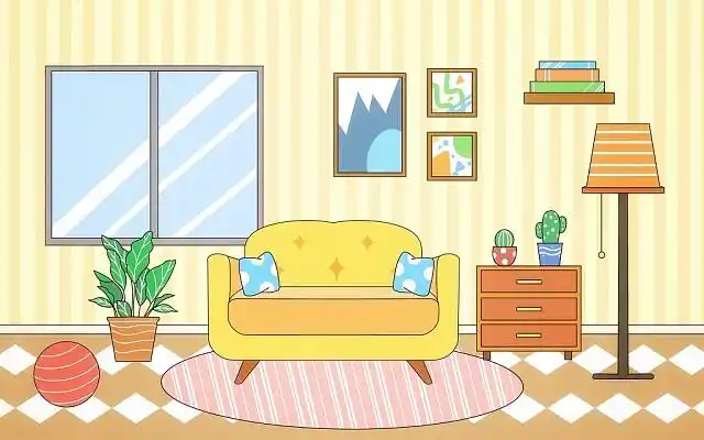 卡通扁平客厅室内场景家居家具柜子沙发