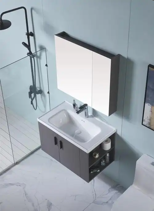 组合洗脸盆柜组加高挡水溅水浴室柜镜柜实木轻奢浴室柜组合