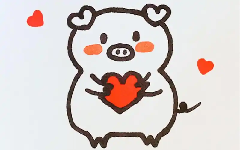 活动作品简笔画可爱比心小猪