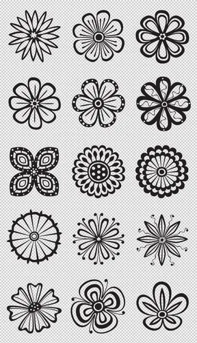 中国风传统线条花朵纹样png免扣背景素材