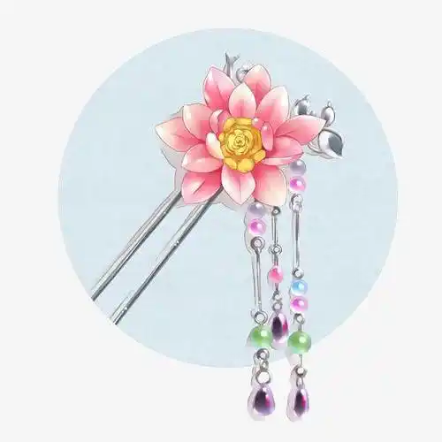 发簪手绘古风水彩手绘水彩古风花朵发簪古风水彩插画簪子懿坤宫樱花