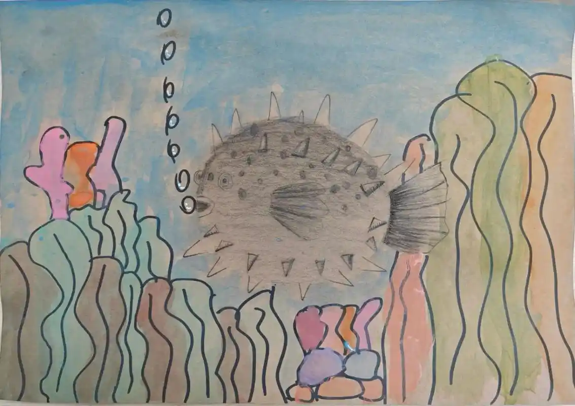 一二年级《河豚》#画画 #一起学画画 #画室日常 - 抖音