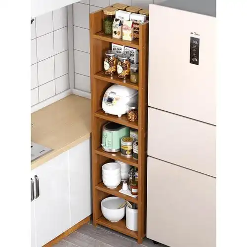 苏宁严选oloey厨房置物架楠竹窄缝隙碗碟调料收纳落地多层烤箱微波炉