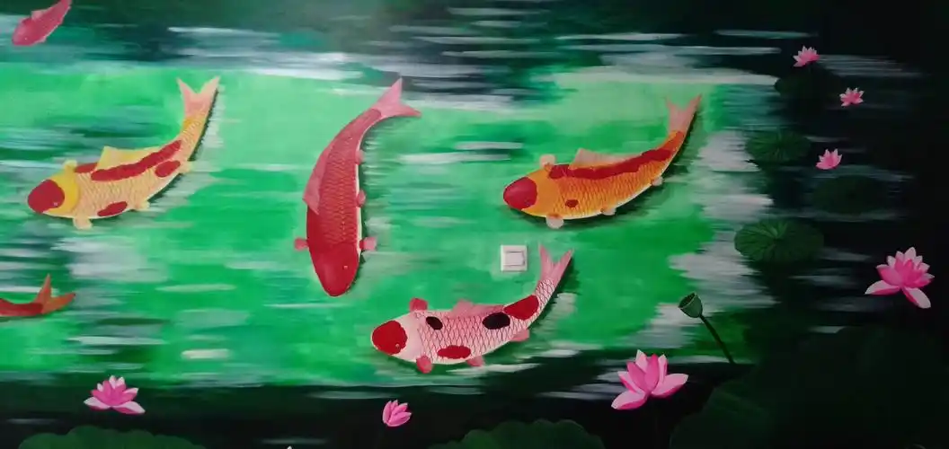 《荷花锦鲤》大型墙绘画