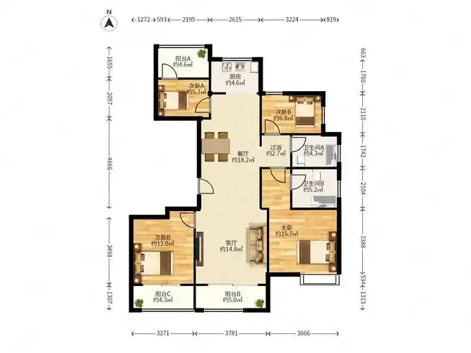 东方禾苑4室2厅2卫125.64㎡南北180万