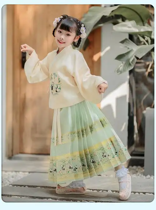 马面裙儿童汉服女童春秋小执夷古风明制儿童袄裙超仙马面裙古装 浅